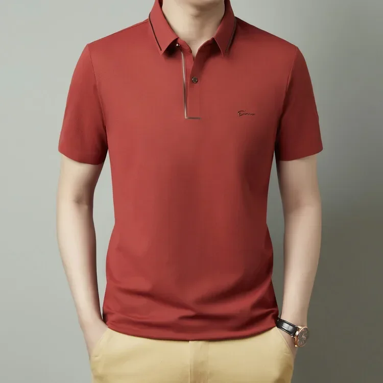 Neues Herren-Poloshirt Nahtlos Premium Luxuriöser Cooler Stoff Business Casual Golf Slim Fit Bluse Kragen T-Shirt – Detail 14