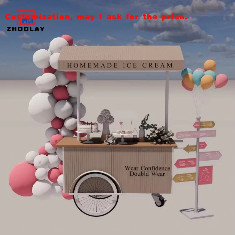 custom.Outdoor Mall School Park Metal  Iron Flower Cart Mobile Food Cart Design Fast Food Handcart Rustproof