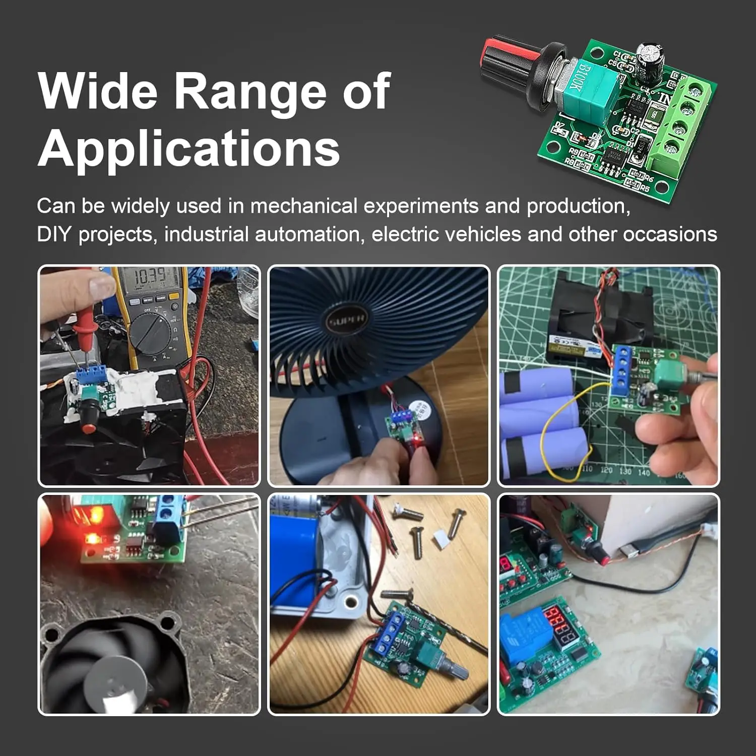 PWM Low Voltage Motor Speed Controller DC 1.8V/3V/5V/6V/12V 2A 1803BK 1803B Adjustable Driver Switch with Speed Control Knob