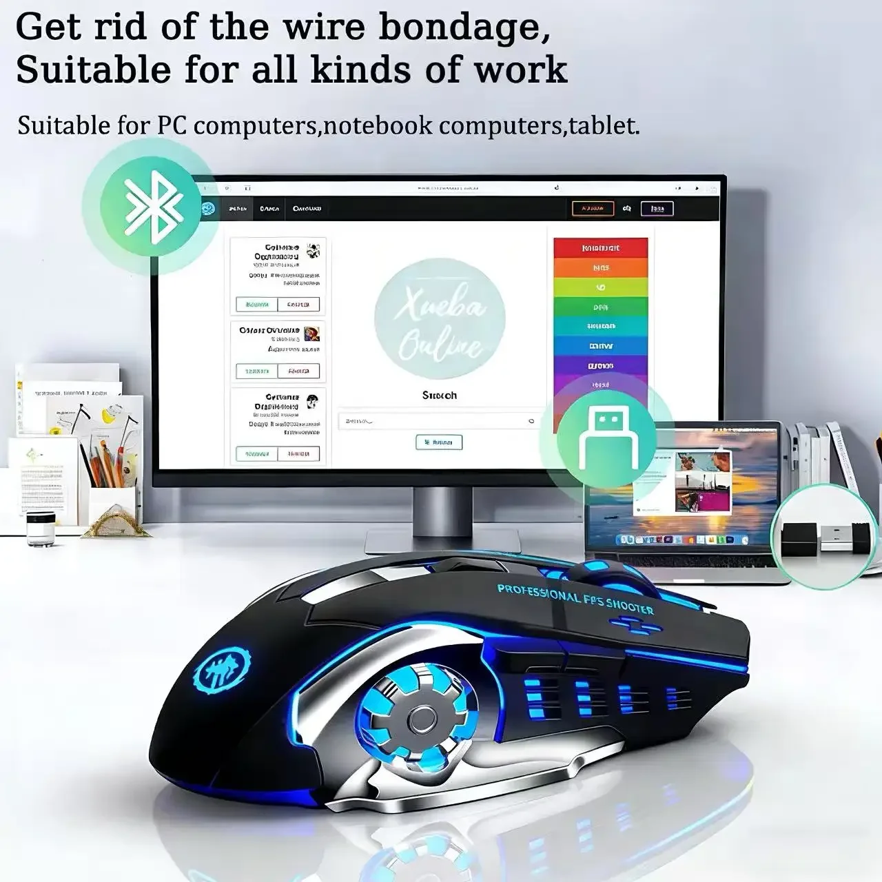 Portable Rechargeable Bluetooth Wireless Mouse Silent Luminous Gaming Mouse Ergonomic Office Game Mice For PC Notebook Computer image 3
