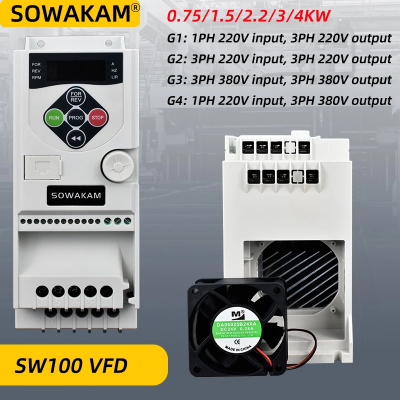 SW100 380V or 220V VFD Variable Frequency Drive Vector Control Converter Inverter 0.75/1.5/2.2KW Motor Speed Controller RS485