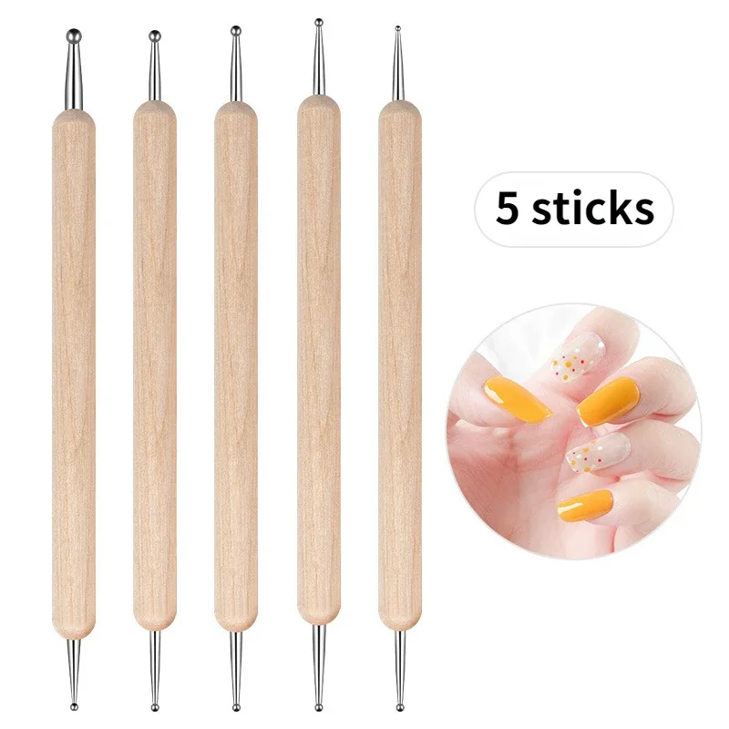 5 Stks/set Houten Puntpen Diy Steentjes Plukker Nail Art Pen Comfortabel Handvat Pailletten Plukker Pen Manicure Accessoire