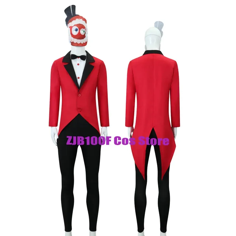 Sky01 Caine Косплей Аниме Удивительный Цифровой Цирк Косплей Костюм Униформа Красный Тренч Маска Костюм Хэллоуин Вечеринка Сцена PlaSd01$