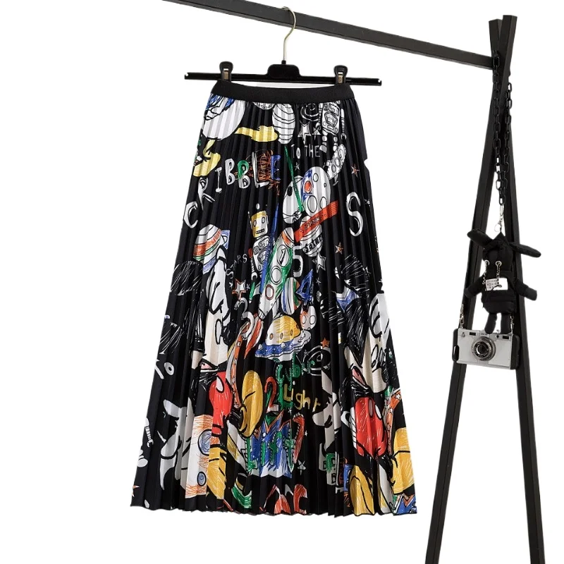 Disney Mickey Women Pleated Skirt Anime Women High Waist Casual A Line Skirts Cartoon Female Streetwear Elastic Skirt Clothes