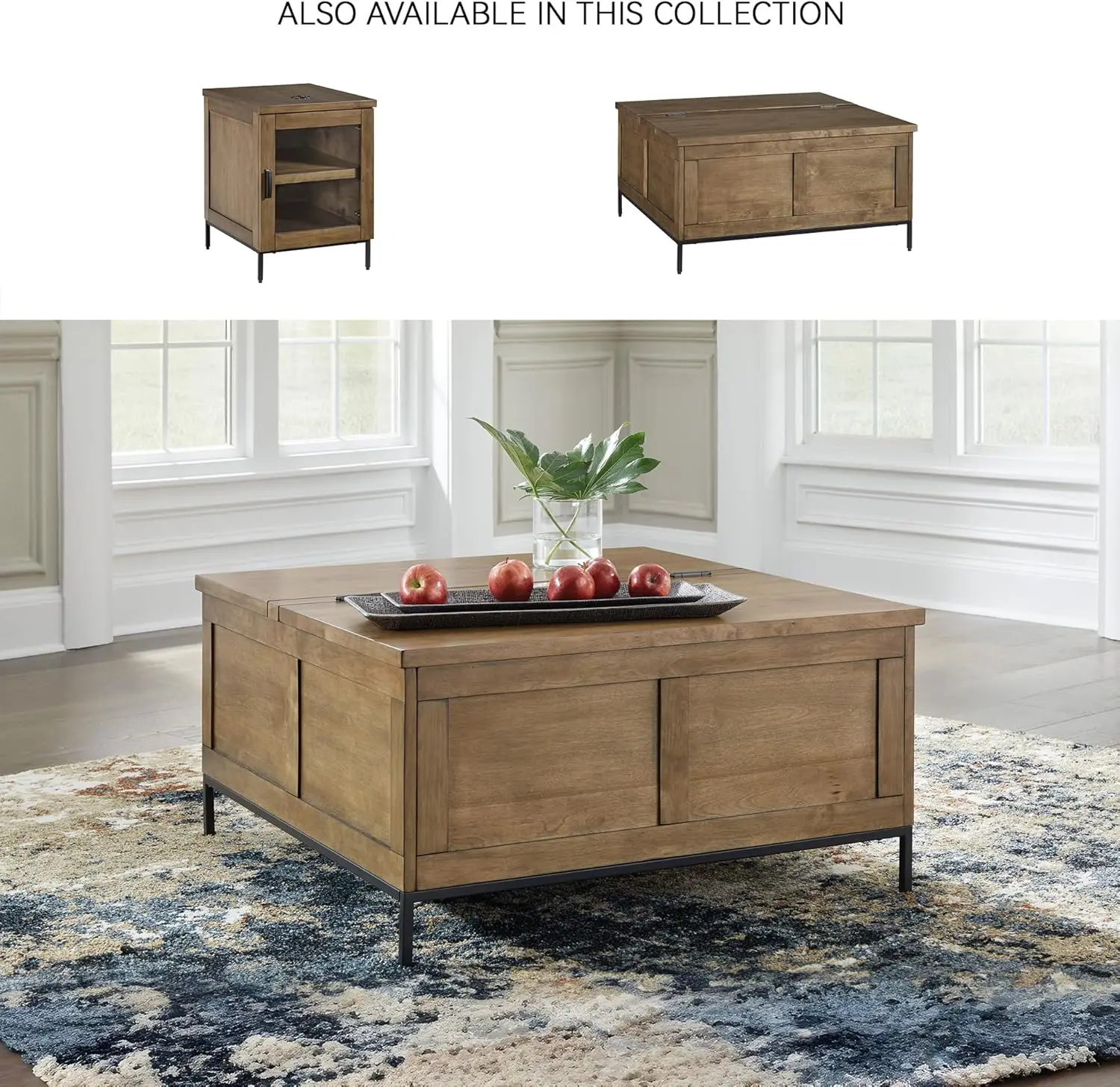 Signature Design by Ashley Torlanta Casual Lift-Top Coffee Table with Hinged Design and Storage, Light Brown & Black