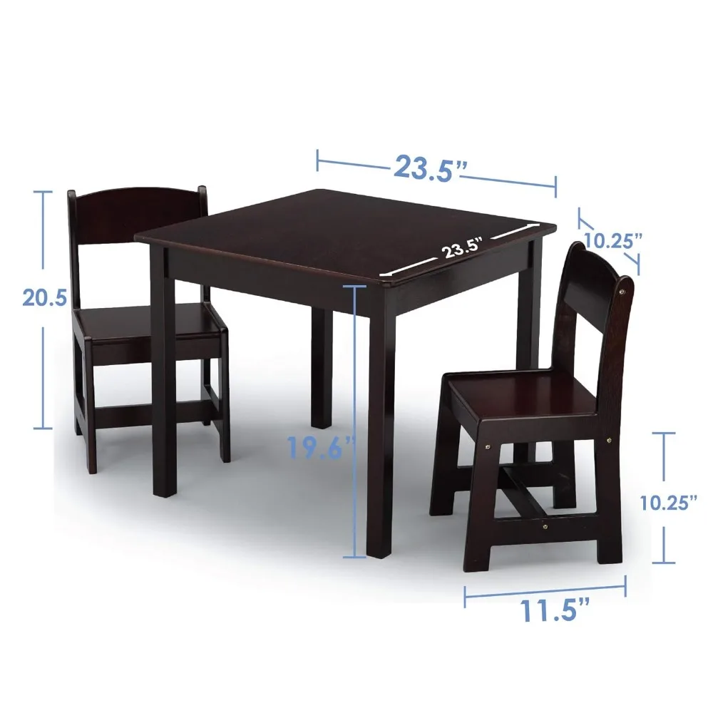 Conjunto de mesa e cadeira de madeira infantil, tamanho delta infantil, ideal para artesanato, hora do lanche, lição de casa e muito mais, 2 cadeiras incluídas