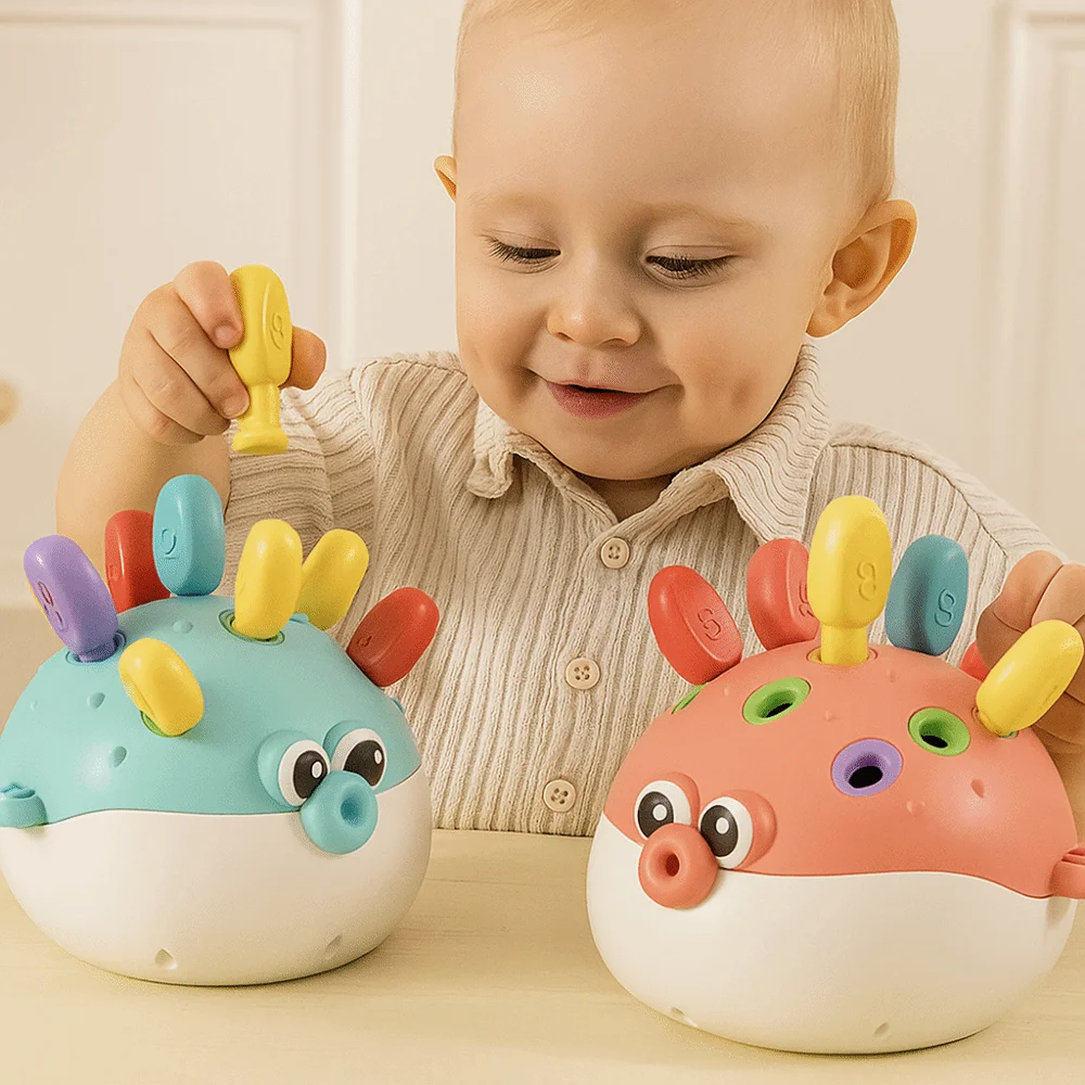 Giocattoli Educativi in Plastica per Bambini, Puzzle Montessori a Incastro, Pesce Puffer per l'Apprendimento Precoce