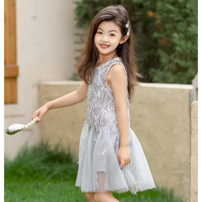 Children\'s New 2024 Luxury Brand Princess Dresses Baby Party Dress Line Dance Costume Summer For 9 To 12 Years Old Girls Clothes