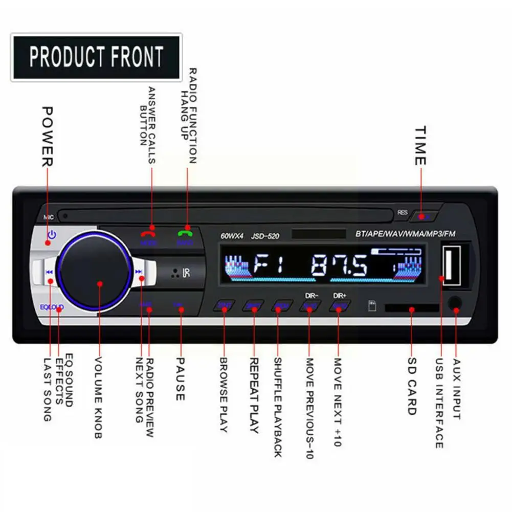 (factory Direct Sales) Car Mp3 Player Stereo 60w*4 Audio Bluetooth Truck Car Usb/tf/fm/aux Radio 12v/24v O3u1