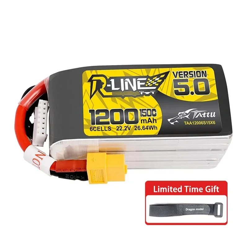 Tattu R-Line Version 5.0 850/1050/1200/1300/1400 mAh 11,1 V/14,8 V/22,2 V 150C 3S1P/4S1P/6S1P Lipo-Akku mit XT60/XT30-Stecker