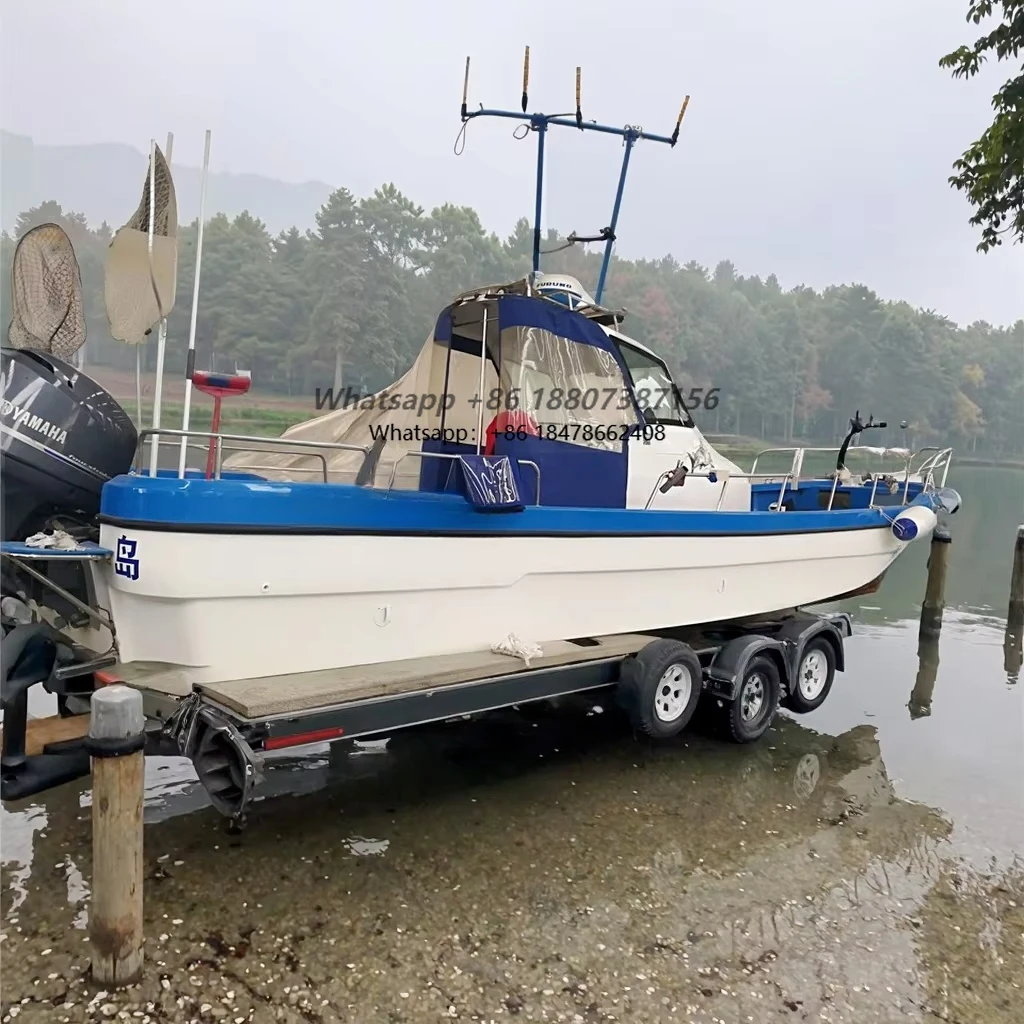 Nuevo bote de pesca Panga de 9.6m de FRP con casco de fibra de vidrio y motor fuera de borda para trabajo y ocio.