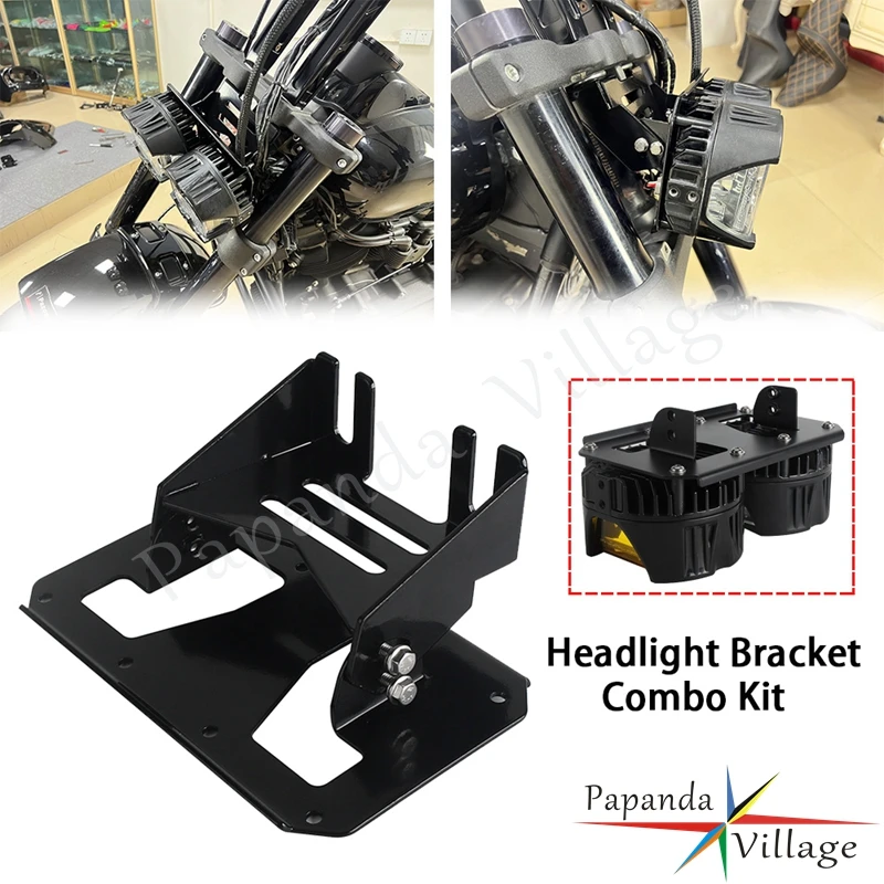 For Harley Softail Fat Bob 114 FXFBS FXFB 18-24 Motorcycle Headlamp Holder For Baja Designs LP4 Dual Headlight Bracket Combo Kit