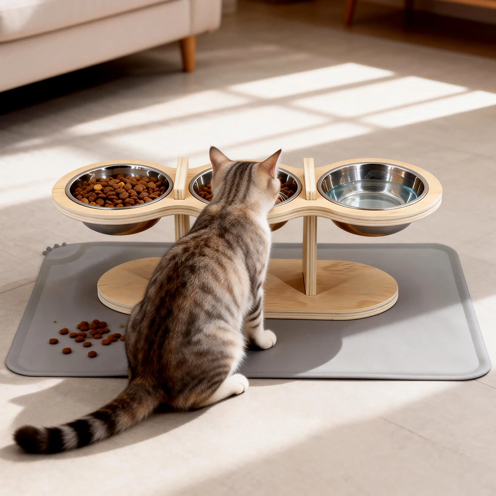 Cat Food Bowls 15° Tilted Pet Bowls for Cats Puppy Small Dogs Raised Adjustable Cat Bowl  Feeder  with 3 Stainless Steel Bowls view 5