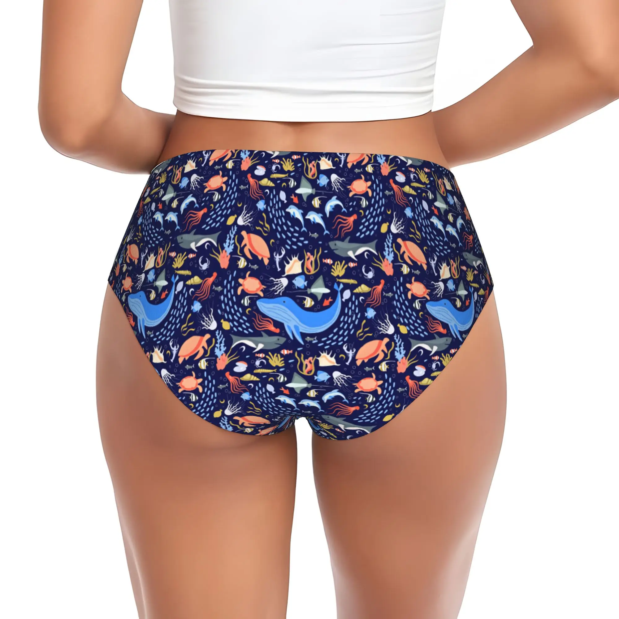 Womens Marine Life Whale Shark Sea Turtle Panties Comfort Octopus Jellyfish Dolphin Briefs Underwear