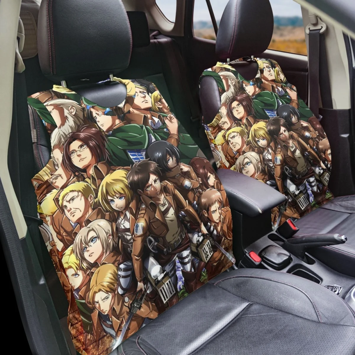 Car Vest Seat Covers Anime Attack on Titan Set of 2 Universal Autos Vest Seat Protector Fit Truck Non-slip Car Accessory Elastic