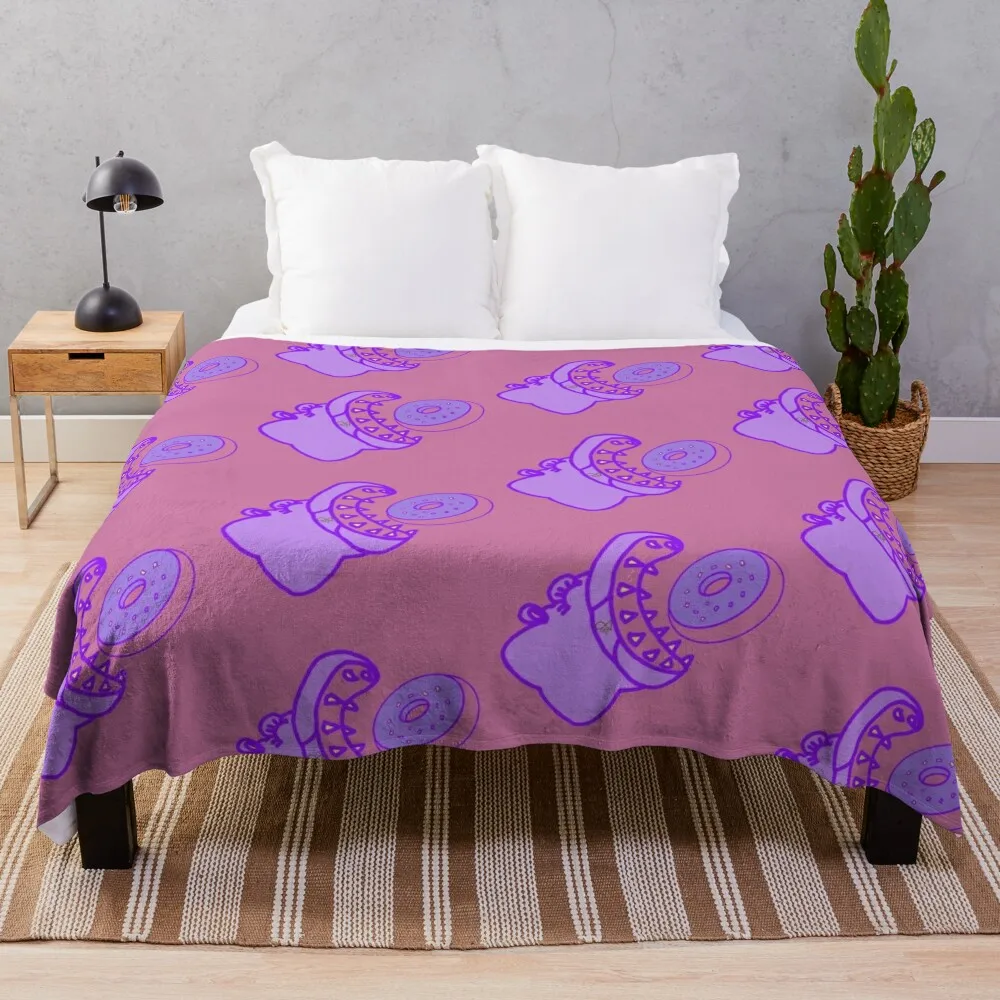 

LaMaisonOfMY BIG MOUTH HIPPO EATS DONUT COLLECTION NO.1 PINK Throw Blanket Cute heavy to sleep for winter Blankets