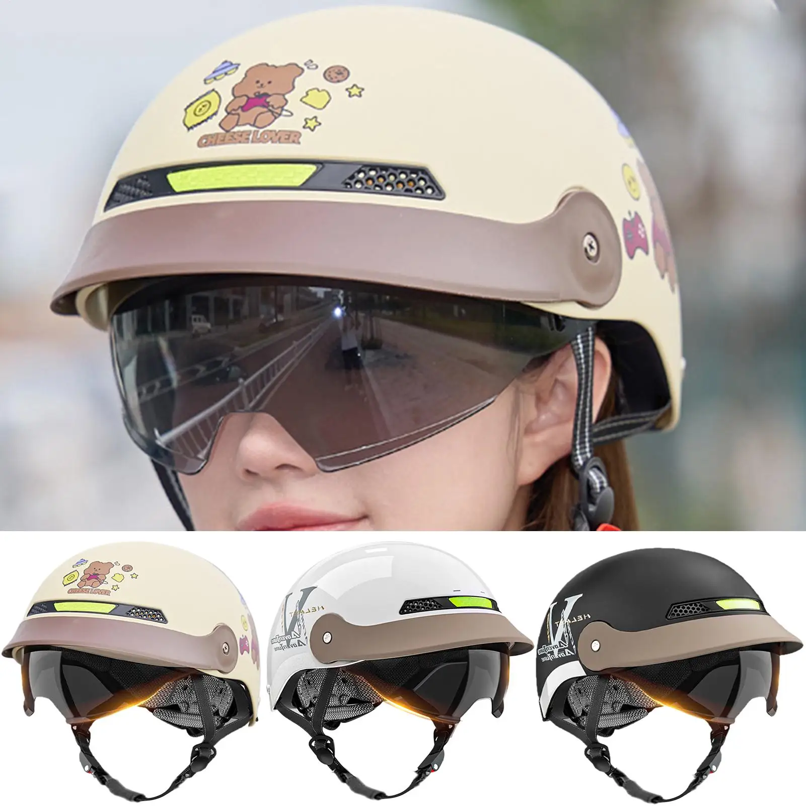 

Half Face Helmet Bike Scooter Sun Visor Helmet Quick Release Motorcycle Head Gear For Men Cycling Scooter Skateboard Cruiser