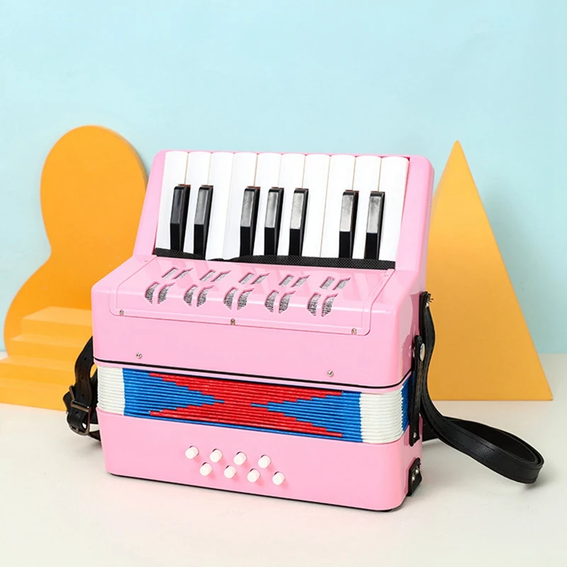 Pink 17 Keys 8 Bass Accordion Children's Educational Musical Instrument For Students Beginners Easy To Use