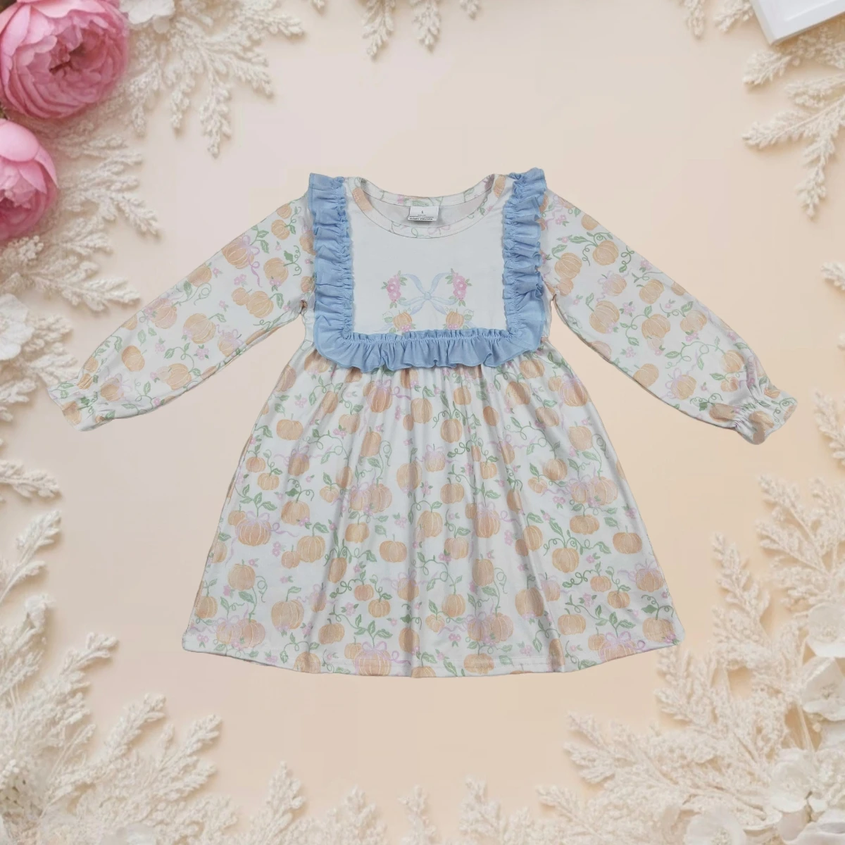 

Baby Girl Autumn Long Sleeve Twirl Dress Toddler Knee Length Ruffle Dress with Pumpkins Thanksgiving Cute Sweet Clothes for Kids