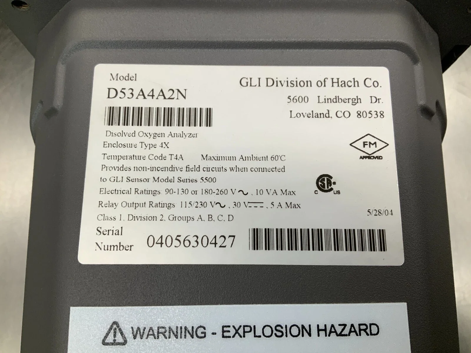 Used D53A4A2N For Hach GLI International D53A4A2N Disolved Oxygen Analyzer Model 53