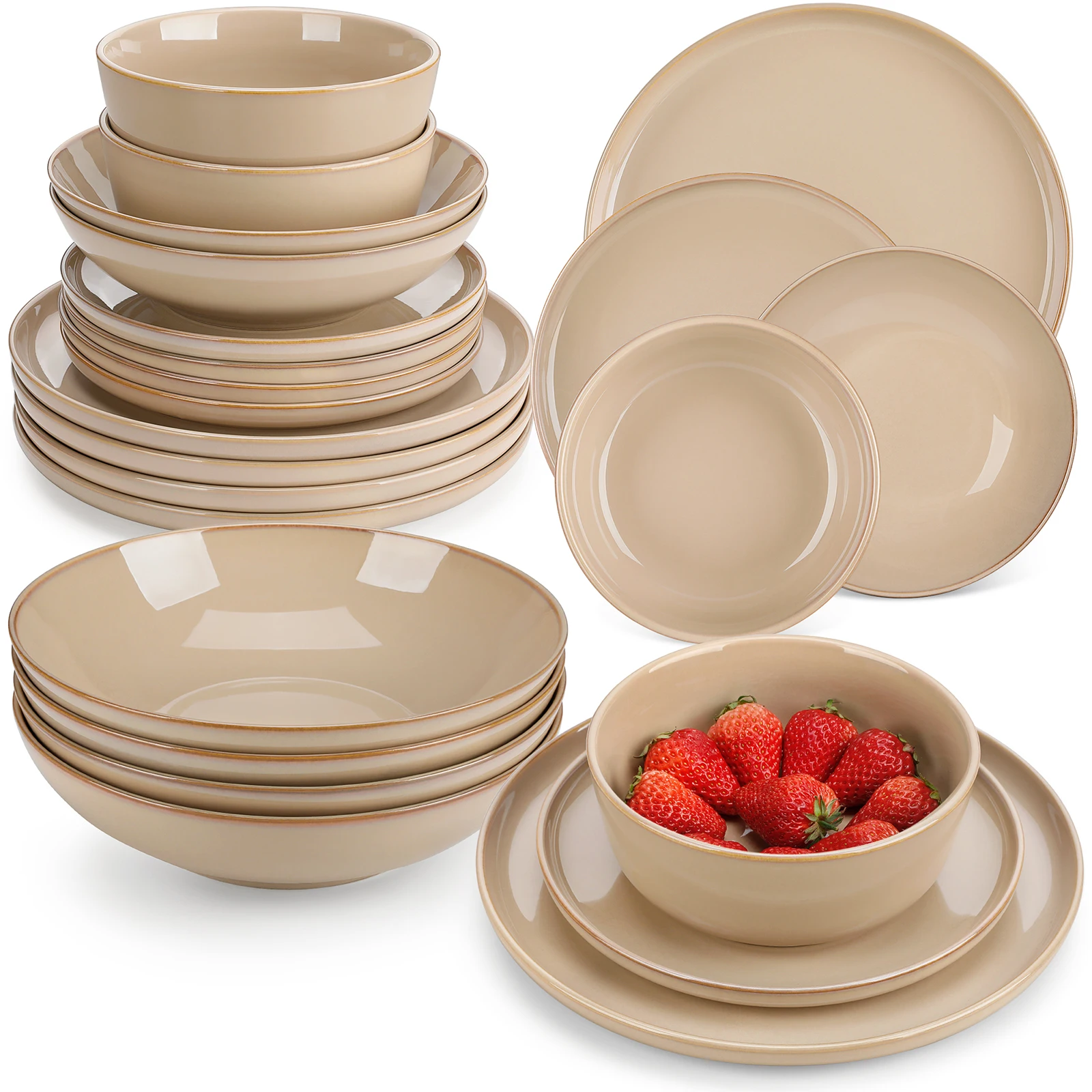 

vancasso 12/16/18/24 Piece Light-Brow Reactive Glaze Stoneware Plates Set Dinnerware Sets with 4/6 pcs Dinner Plate/Dessert/Bowl