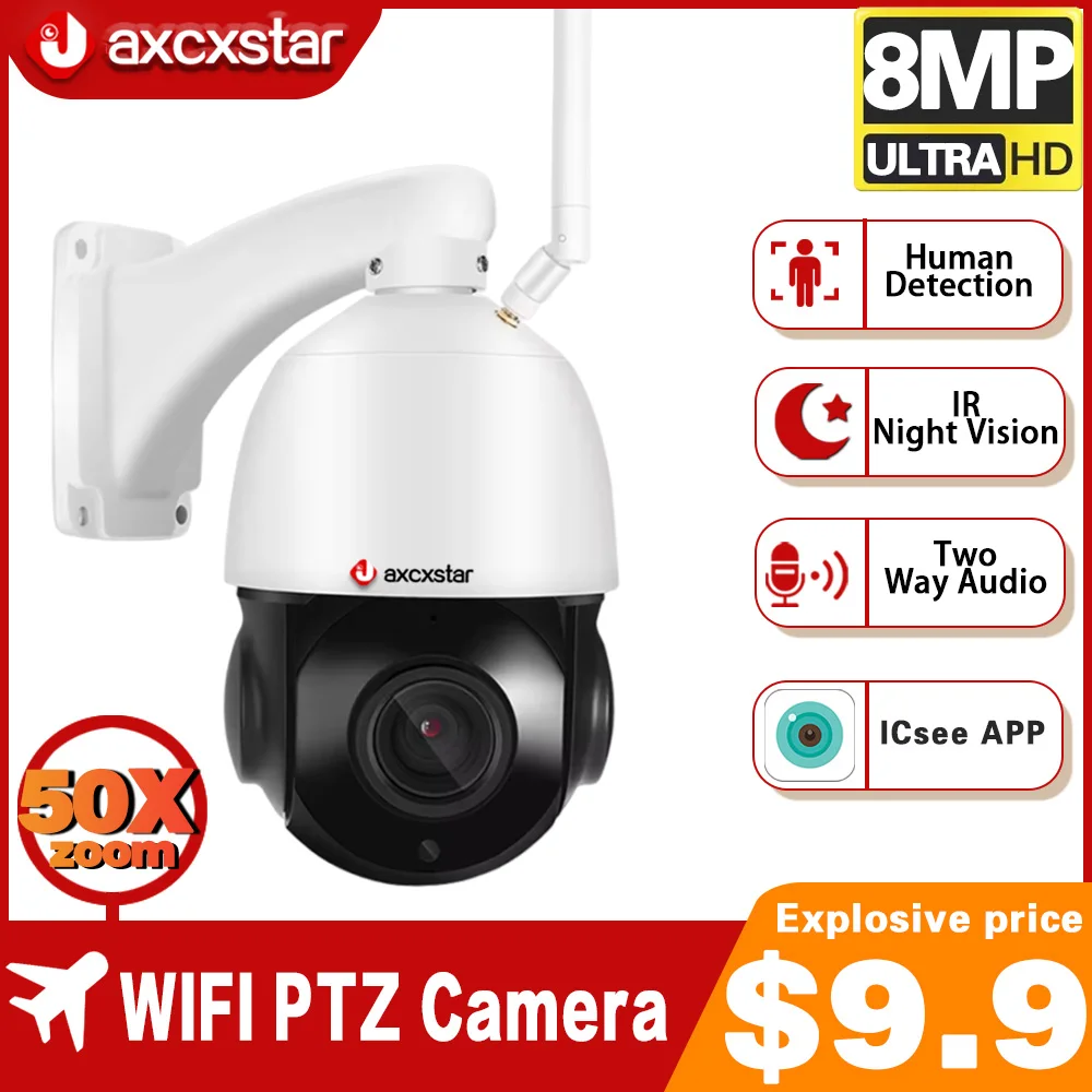 

8MP Wif PTZ IP Security Camera Outdoor 2 Way audio CCTV Speed Dome Camera Video Surveillance System 4K Wireless 50X Zoom ICSEE