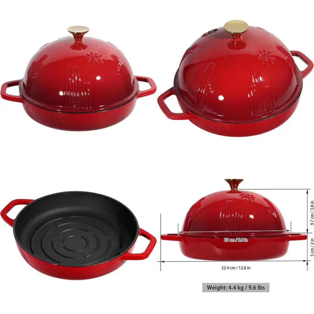 

Enameled Cast Iron Bread Oven for Sourdough Baking with Dome Lid - 5 Quart Red Cloche Lid for Perfect Loaves