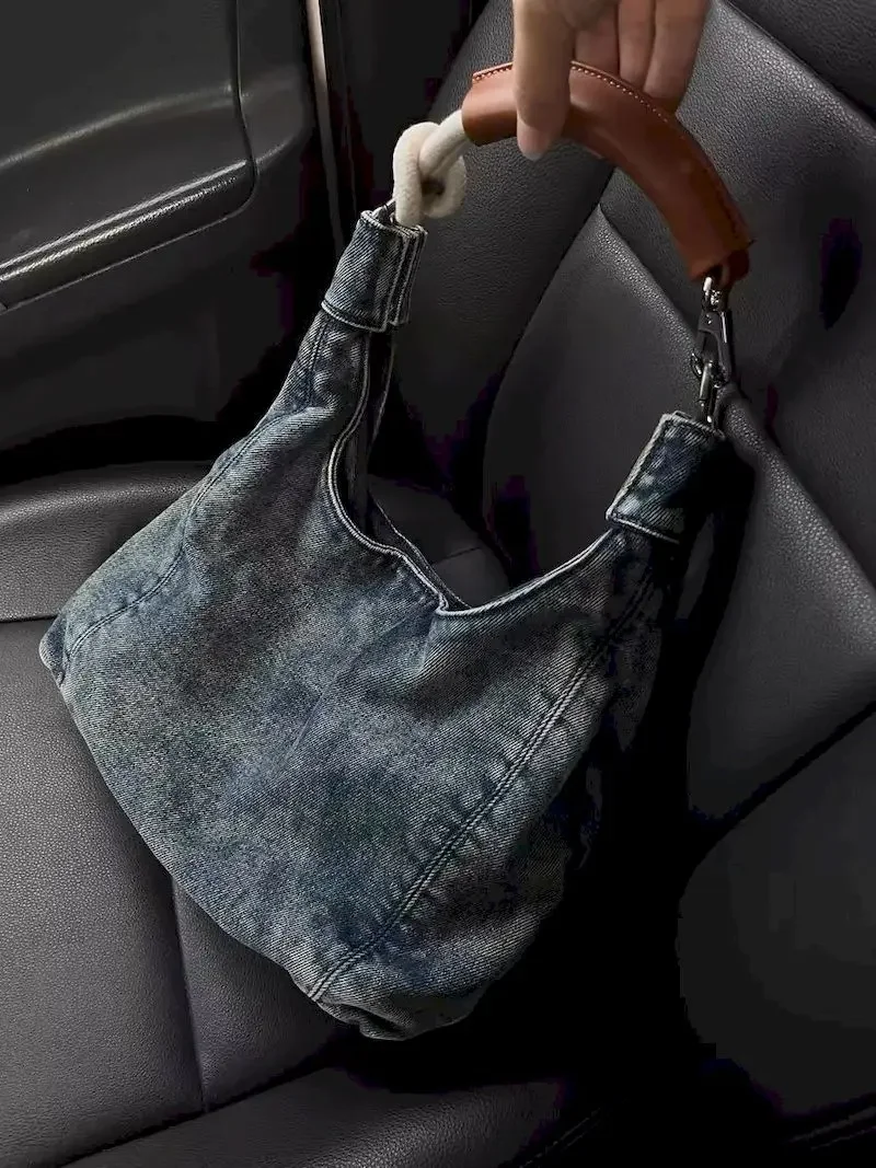 Alta qualidade denim tote bags feminino 2024 novo no nicho casual deslocamento axila bolsa de ombro feminino alta rua na moda pequenas totes