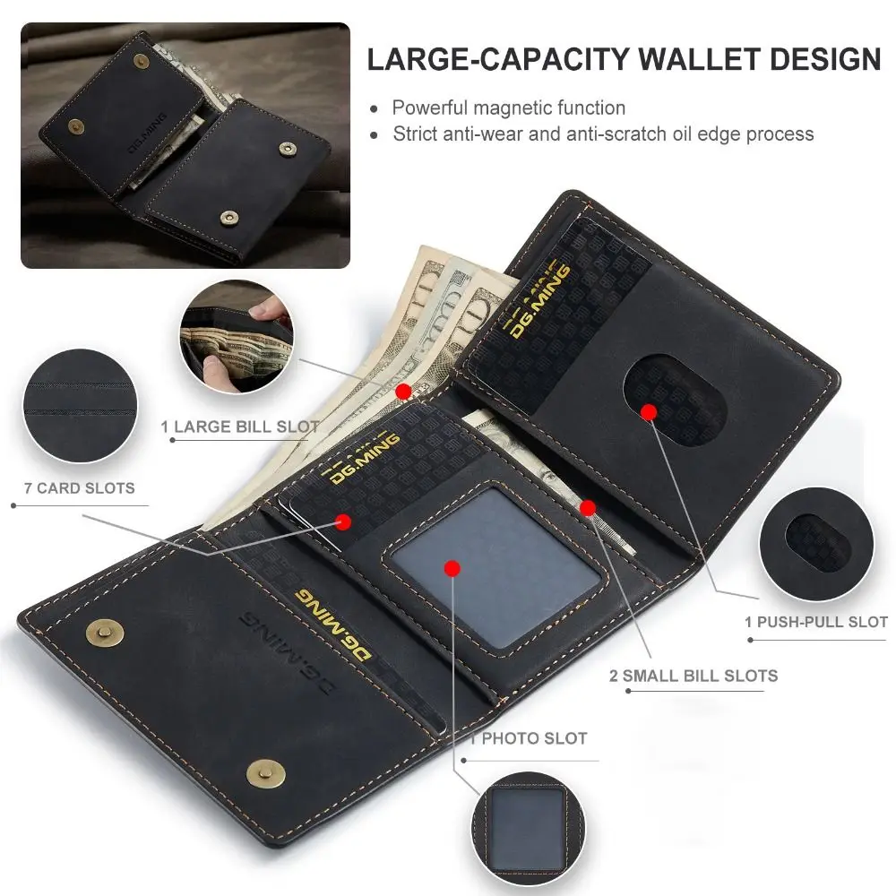 Vintage Detachable Magnetic Card Holder Foldable PU Leather Wallet Stand Durable 8 Card Slots Wallet Case