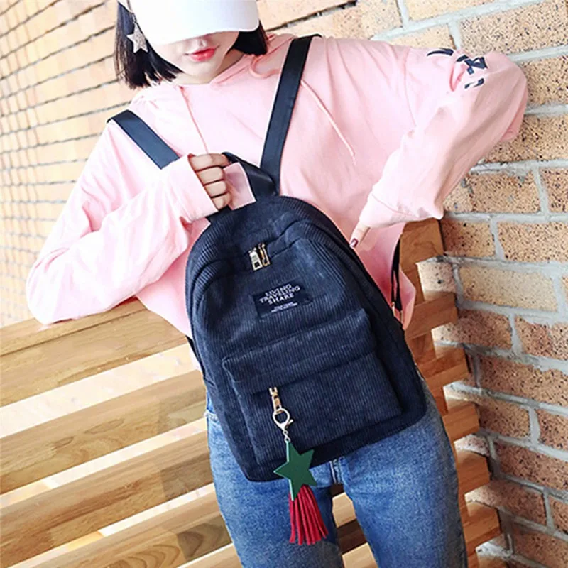 Retro Women Backpack Fashion High School College Students Book Bag Simple Corduroy Female Backpacks Large Capacity Bags Rucksack