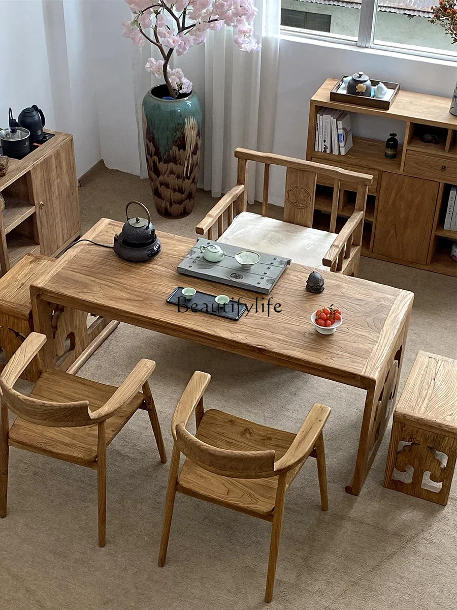 

Old elm tea table Chinese style weathered door panel table solid wood coffee table zen antique