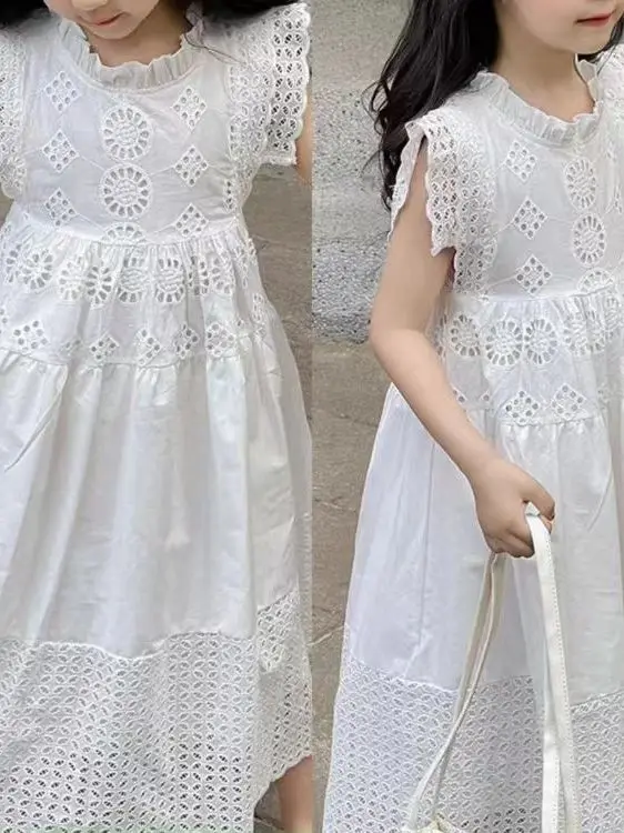 Vestido de Princesa de Algodão com Estampa Floral de Manga Curta para Meninas, Estilo Doce, Roupa Infantil, Nova Chegada 2026...