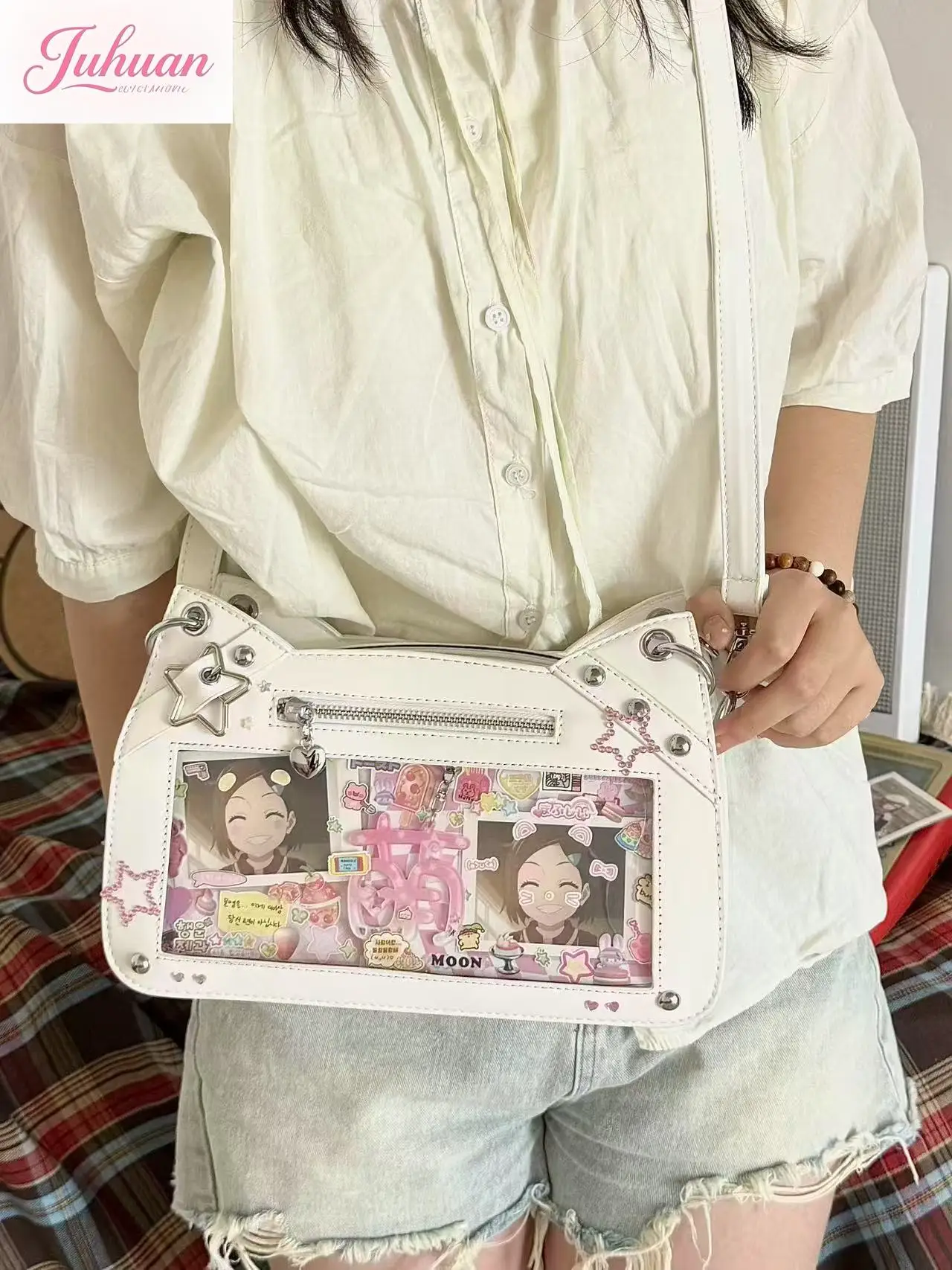 اليابانية الأصلية الكرتون القط لطيف براءات الاختراع والجلود الخفيفة Ltabag المرأة الغذاء الصغيرة واحدة الكتف Crossbody ستار مطاردة حقائب الطفل