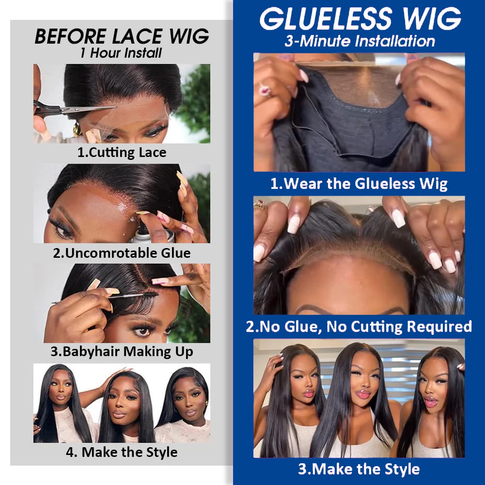 Bone Straight 5x5 Glueless Wigs Human Hair Pre-Cut Lace Wear And Go Glueless Wig 13x4 Lace Frontal Wig 250% Density Wigs