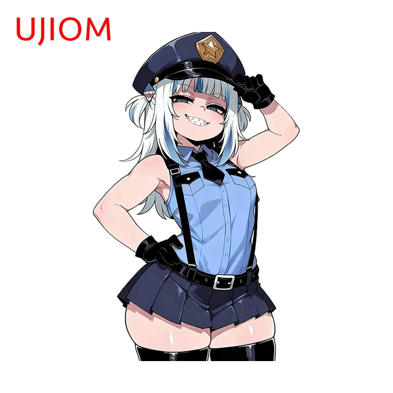 UJIOM Kawaii Polizei VTuber Gawr Gura Wandaufkleber Lustige Cartoon Wand Kinderzimmer Aufkleber Wasserdichte Baby Kinderzimmer Tapeten Dekor