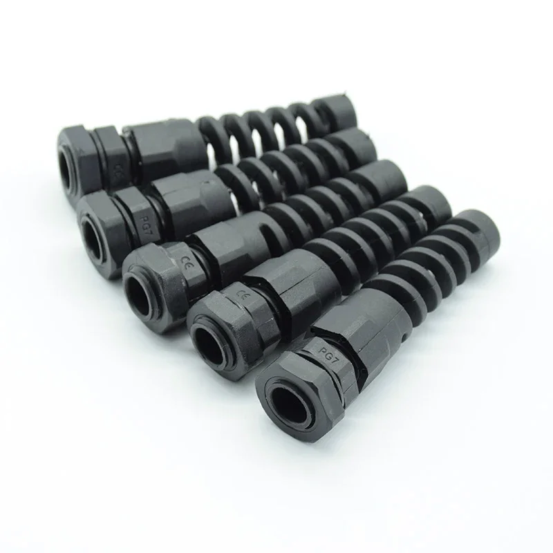 10pcs IP68 Waterproof M12 PG7/PG9/PG11 Cable Gland Connector Plastic Flex Spiral Strain Relief Protector For 3.5-6mm Wire Thread