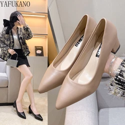 Fashion Soft Leather Chunky Heel Women High Heels Classic Style Career Work Shoes Pointed Small Size Student Etiquette Shoes 33