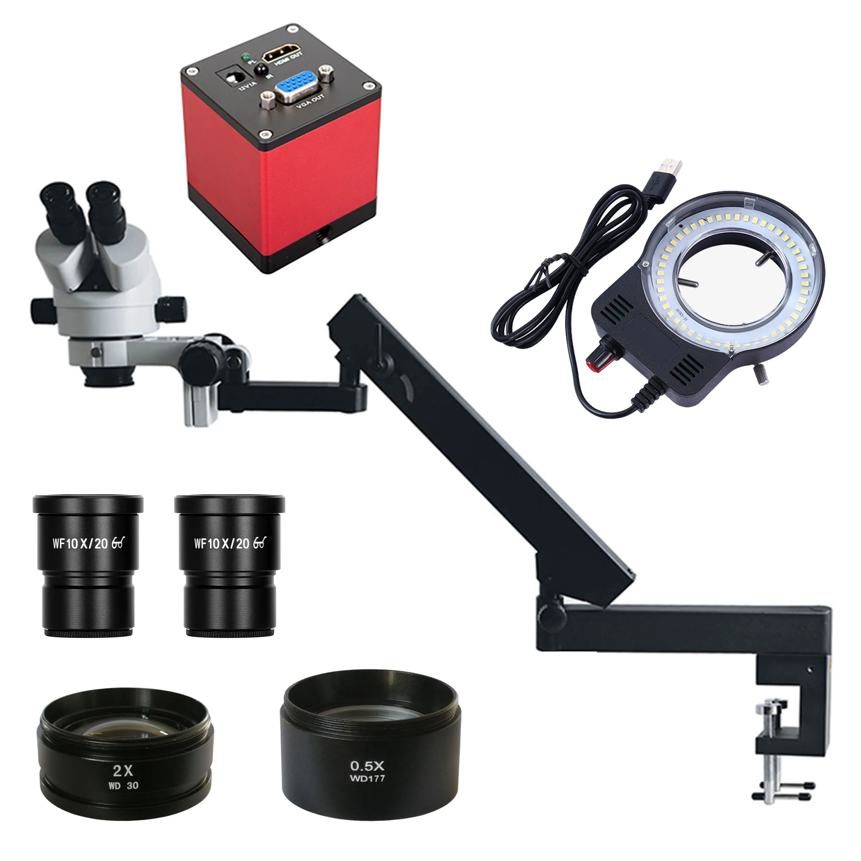 Trinocular Zoom Stereo Microscope With Boom Arm Led Ring LIght Digital Camera For PCB Repairs