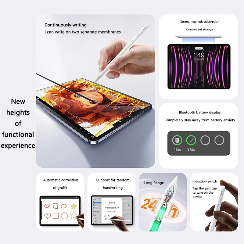 For iPad Air 11 M2 2024 Stylus Pen Apple Pencil with Palm Rejection Tilt for iPad Pro 13/14 M4 Air4/5 7/8/9/10th 2018-2024