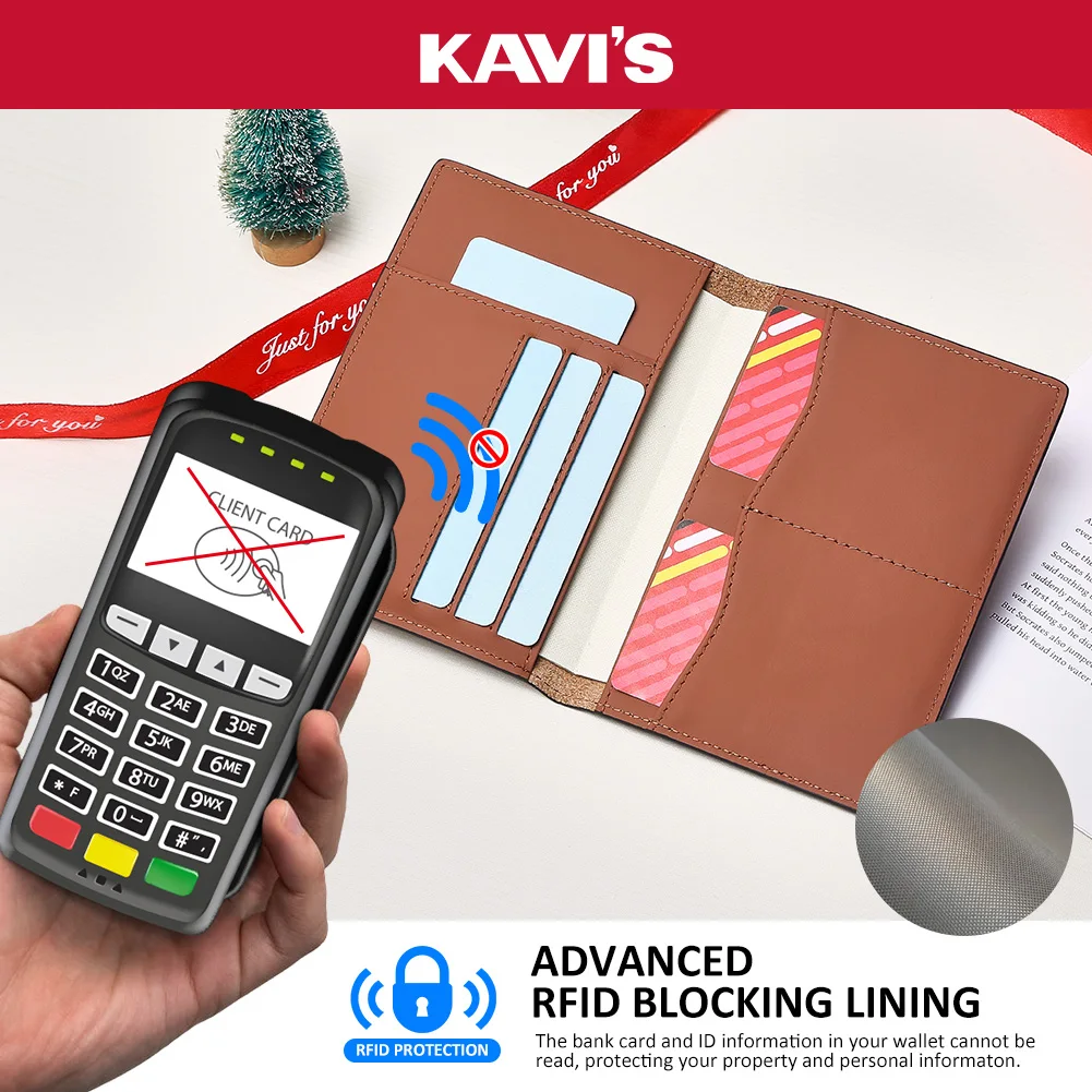 KAVI'S RFID Genuine Leather Passport Holder Wallet with Card and Passport Slots, Travel Essential for Men & Women Fashion