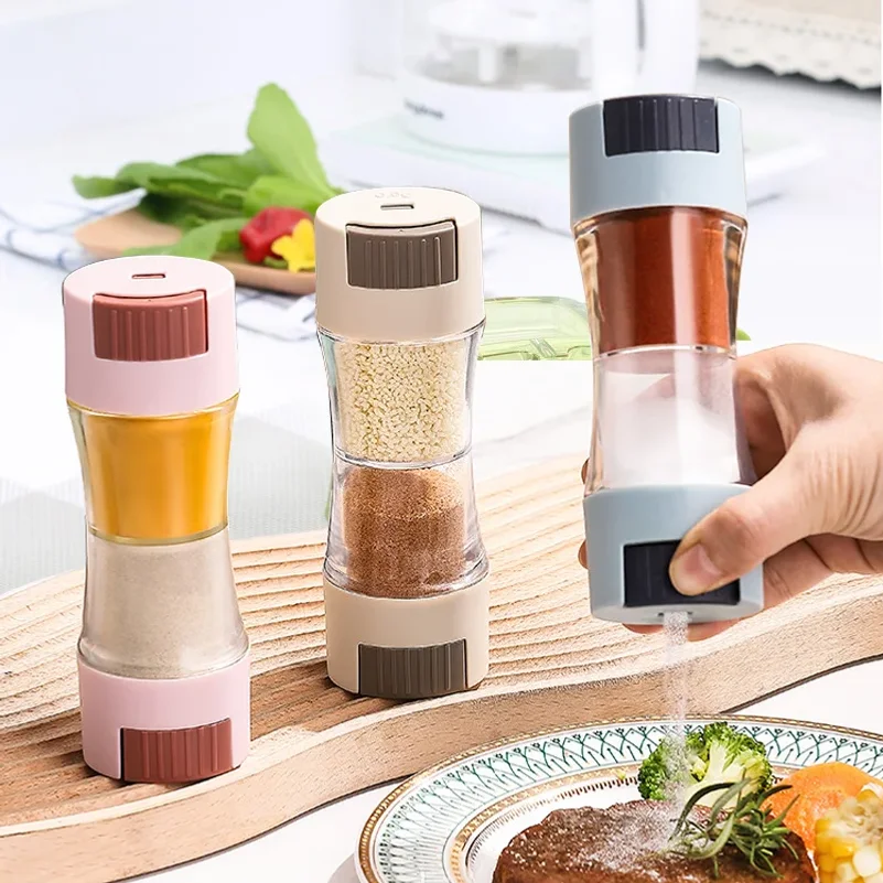 100ml Glass Quantitative Seasoning Jar Salt Bottle,2 In 1 Press-Type Salt Control Bottle,Household Seasoning Can,Sealed Salt Jar