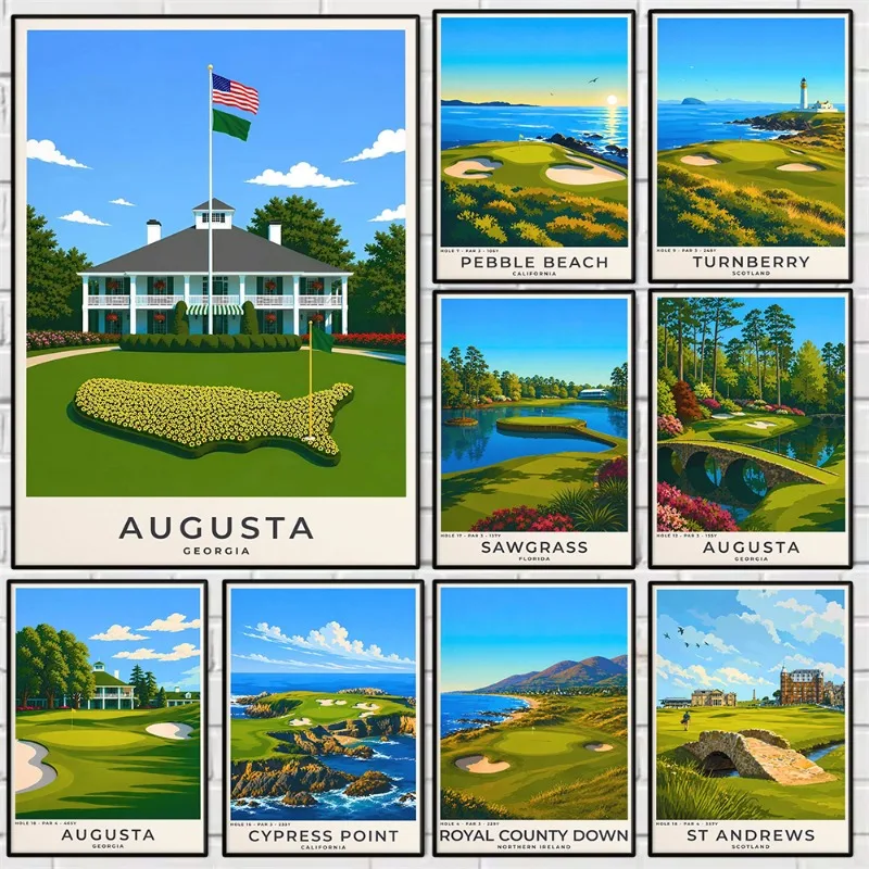Modern Golf Locations Sawgrass Augusta Masters Clubhouse Poster Travel Scenery Canvas Painting Wall Art for Club Home Decor Gift