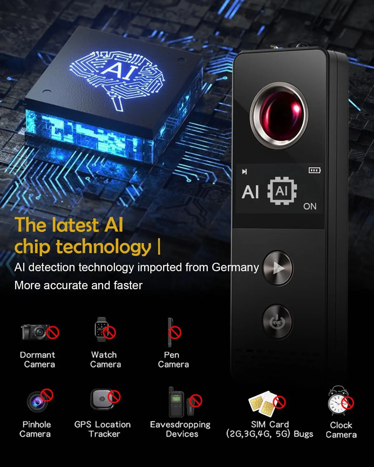 Détecteur de caméra cachée, Mini Bug GPS, dispositif d'écoute, Protection de la vie privée, Gadgets d'espionnage, détection pour salle de bain d'hôtel