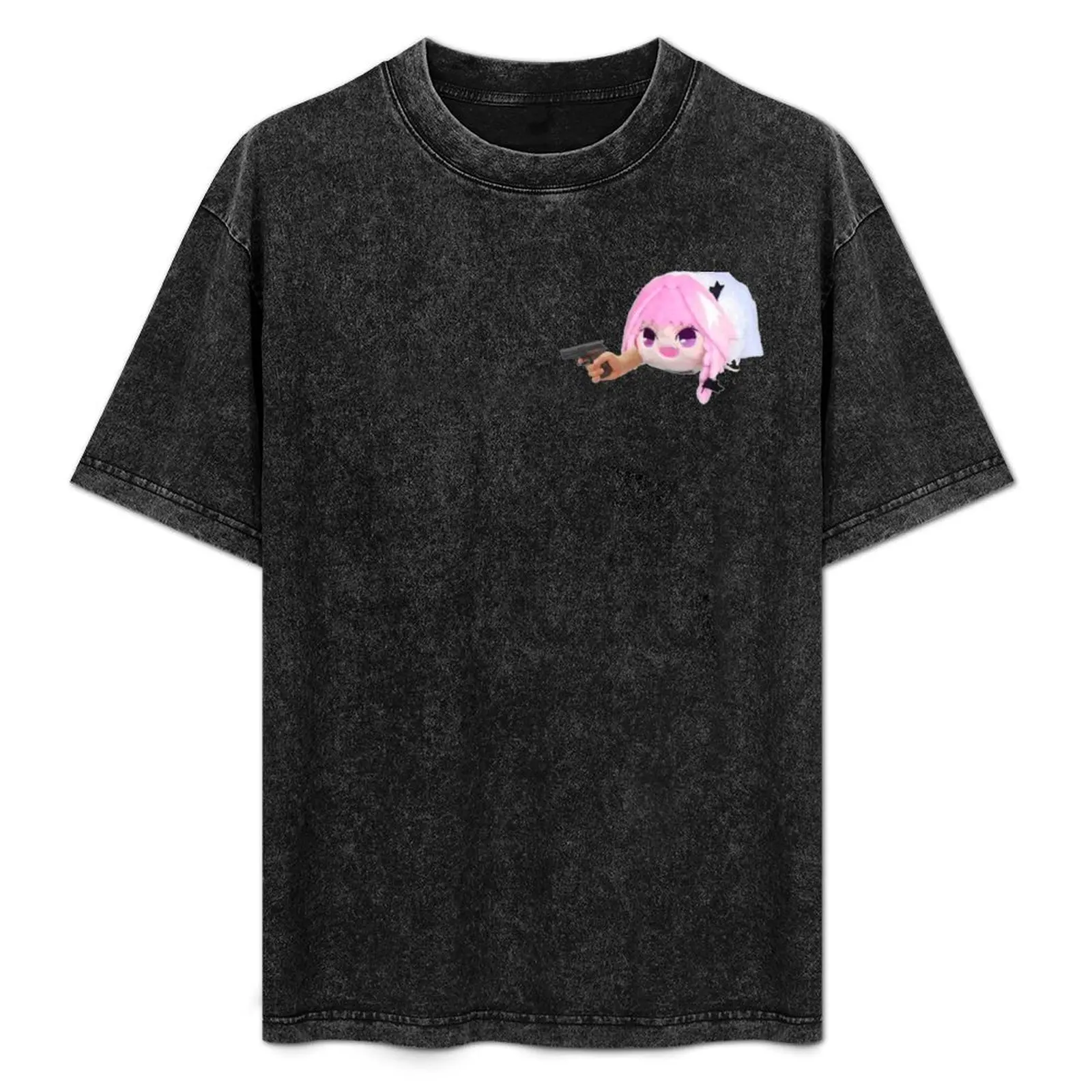

Haunted Astolfo Bean Plushie with a Gun T-Shirt Functional Casual Short Sleeve Tee