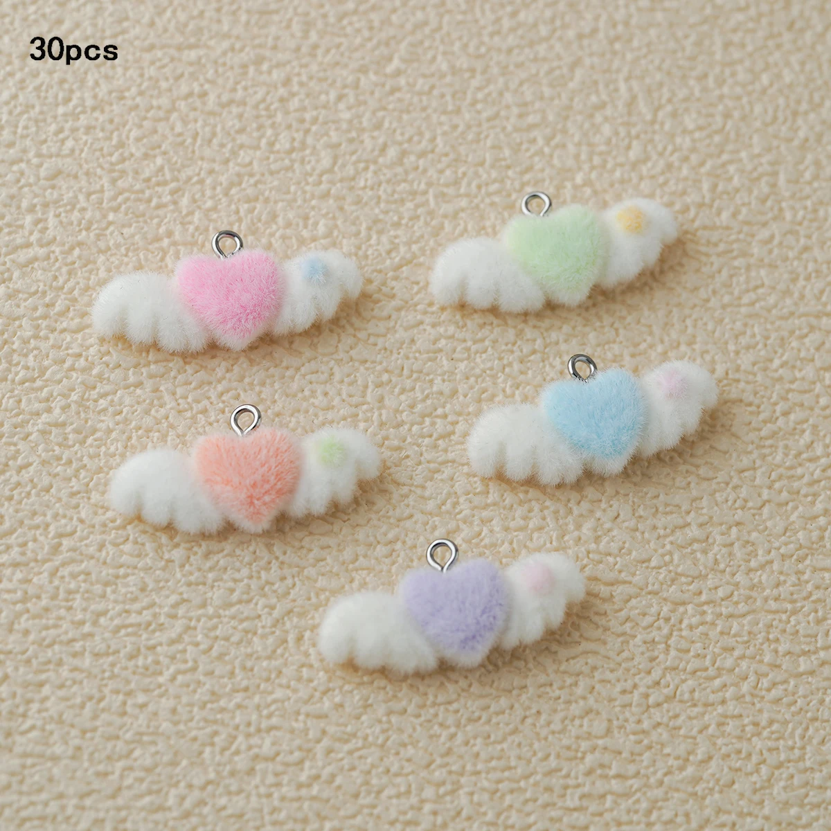 

30 шт., милые флокированные смоляные крылья в форме сердца, подвески, подвеска для DIY, серьги, брелок для телефона, изготовление аксессуаров