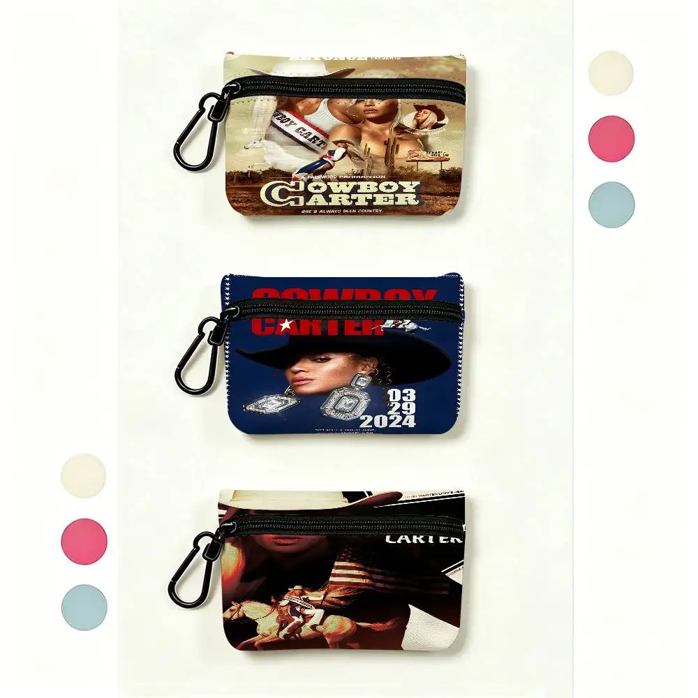 Singer B-Beyonce Cowboy Oxford Cloth Zipper Coin Purse Portable Hanging Key Pouch Organizer For Travel Cosmetic Bag