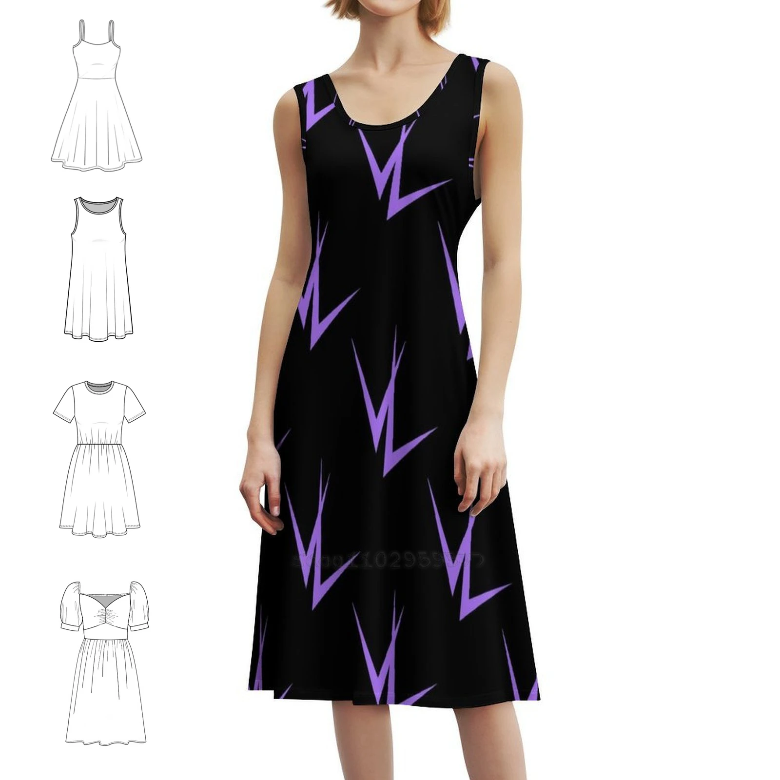 فستان بوهيمي عتيق بشعار أرجواني بأكمام منتفخة أو خيارات بدون أكمام للنساء فستان أرجواني مصاص دماء أسود ملابس نسائية #1