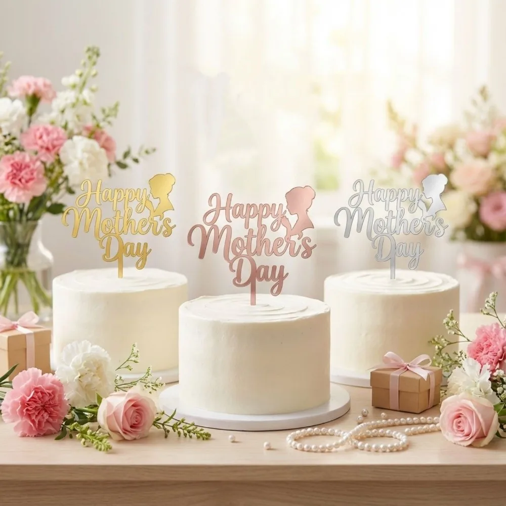 

Festival Acrylic Cake Topper Handmade Decorative Dessert Topper Cartoon Baking Tool Cupcake Topper Mother's Day Party