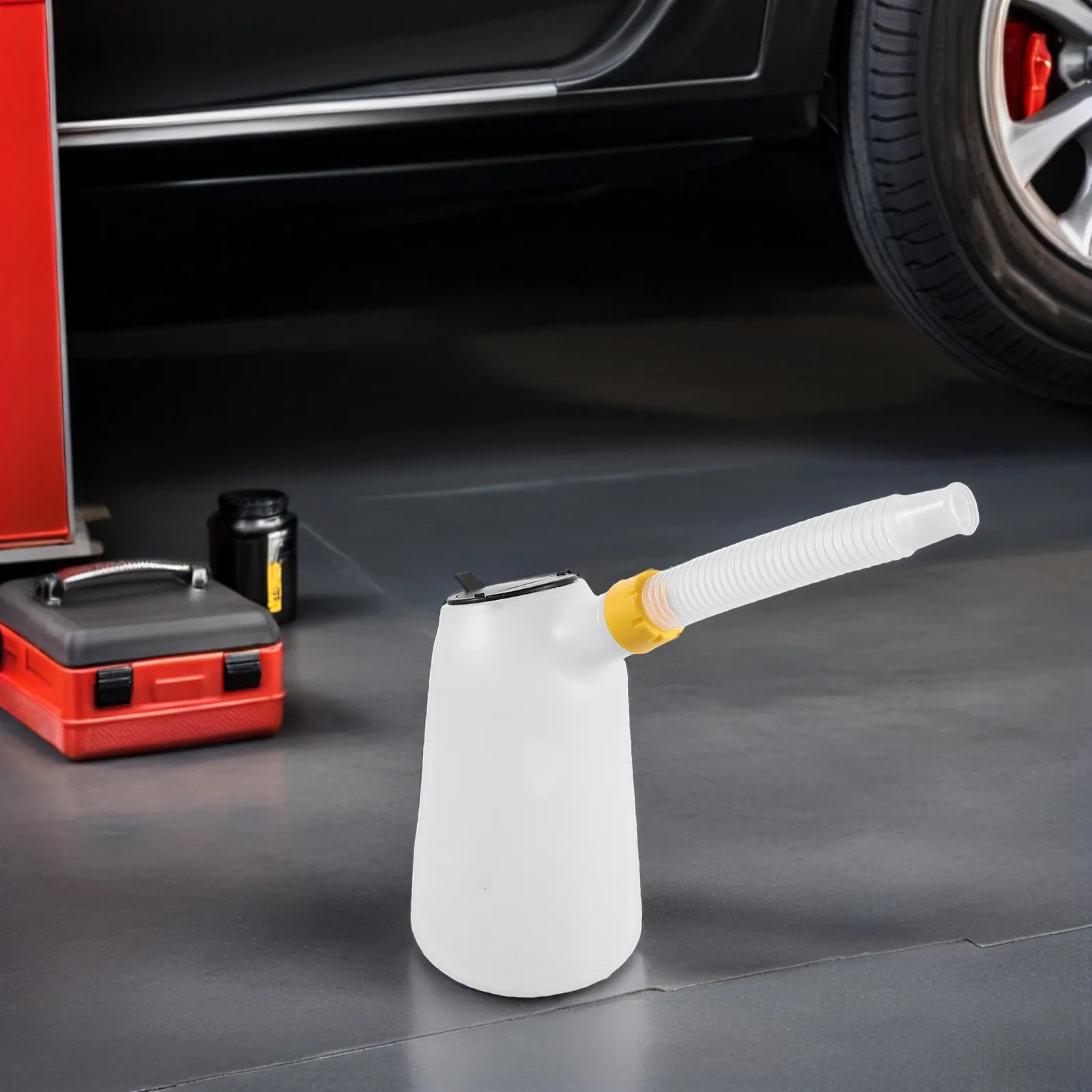 Motor Oil Dispenser Portable 2L Plastic Can Long Bendable Spout Leakproof Handle Spill Proof Automotive Engine Oil