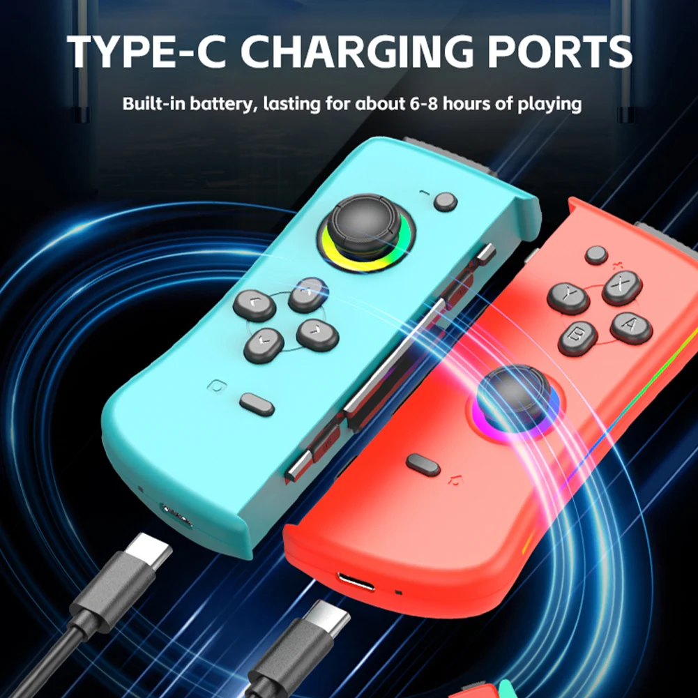 For Switch/Switch OLED/Lite Gamepad L/R Joypad Six Axis Motion Joystick with Wake-Up Vibration RGB 5.2 BT Joycon for PC Yuzu